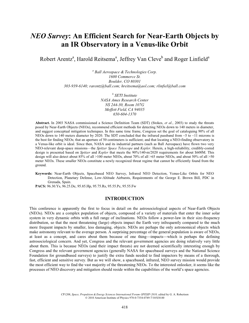 NEO Survey: an Efficient Search for Near-Earth Objects by an IR Observatory in a Venus-Like Orbit