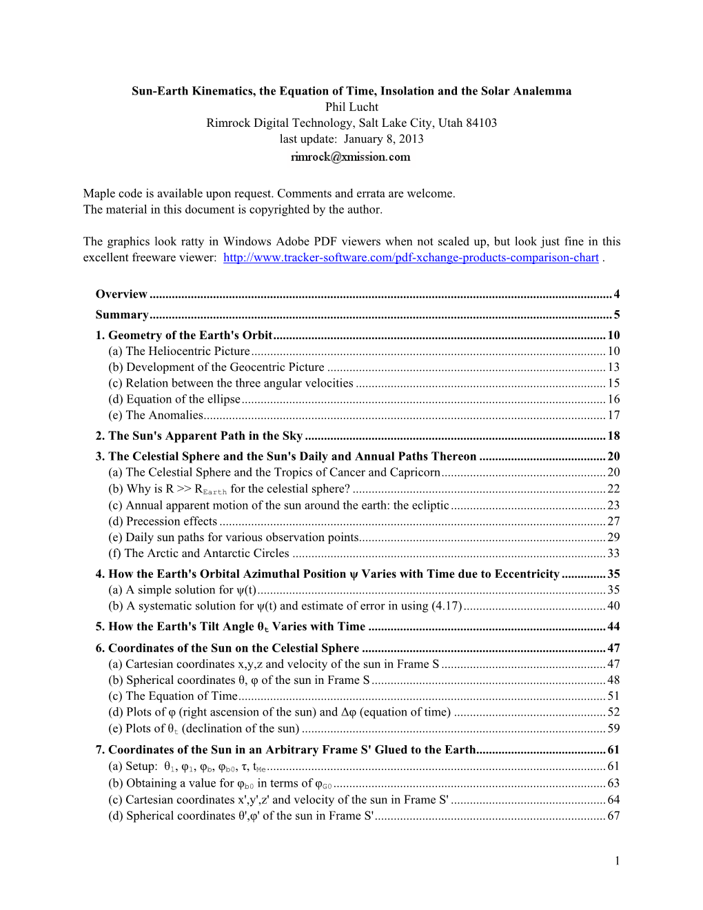 Sun-Earth Kinematics, the Equation of Time, Insolation and the Solar