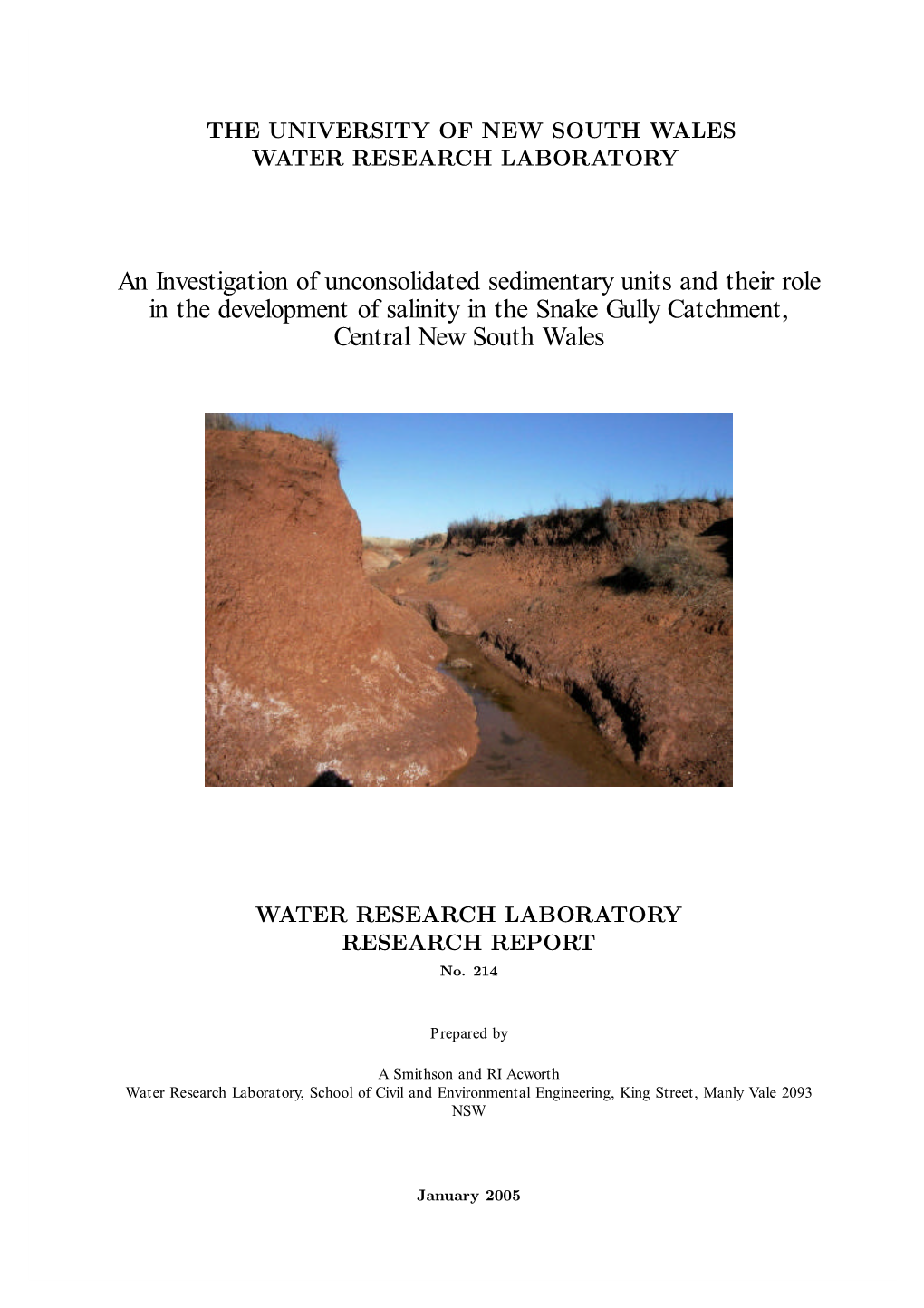 An Investigation of Unconsolidated Sedimentary Units and Their Role in the Development of Salinity in the Snake Gully Catchment, Central New South Wales