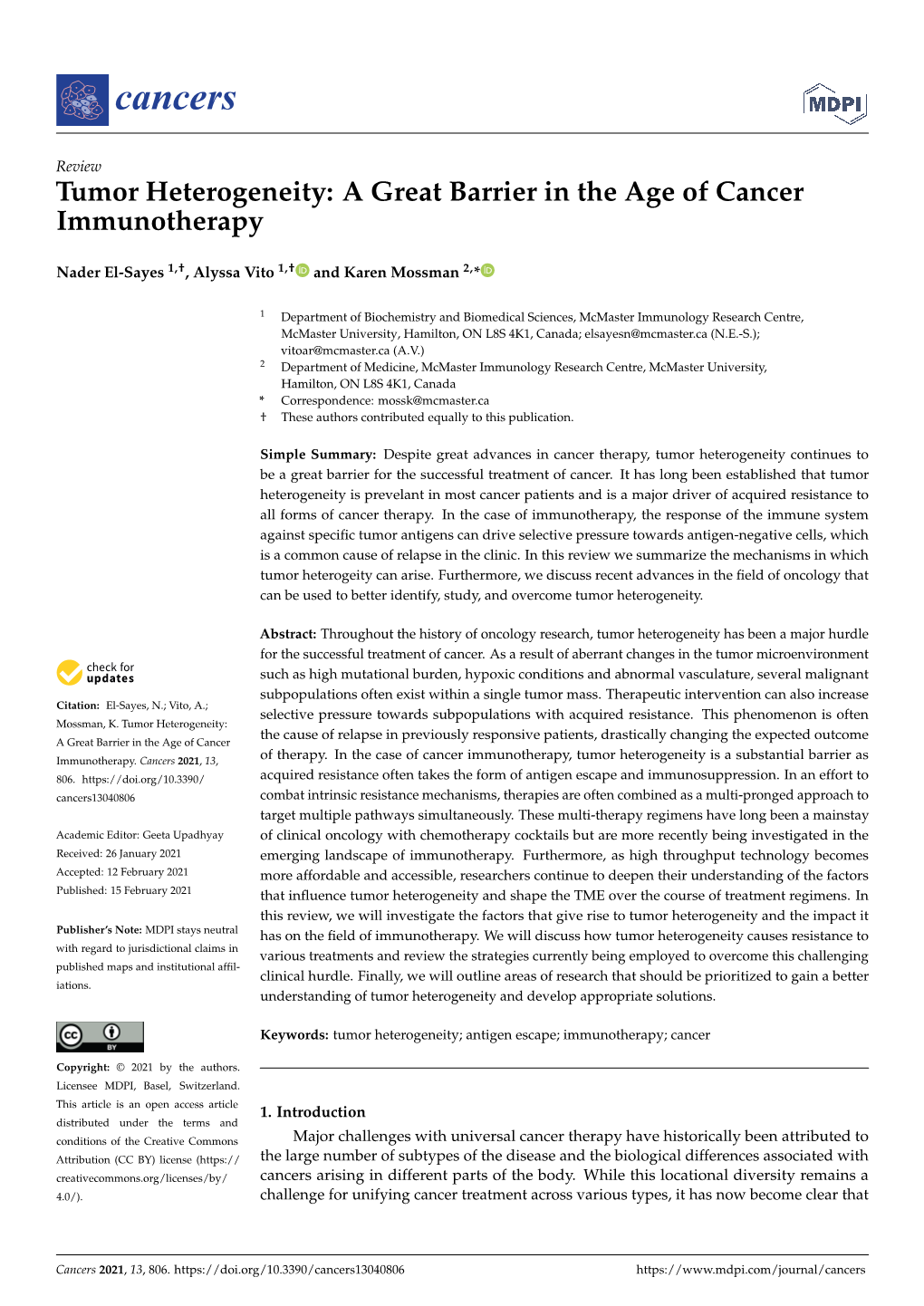 Tumor Heterogeneity: a Great Barrier in the Age of Cancer Immunotherapy