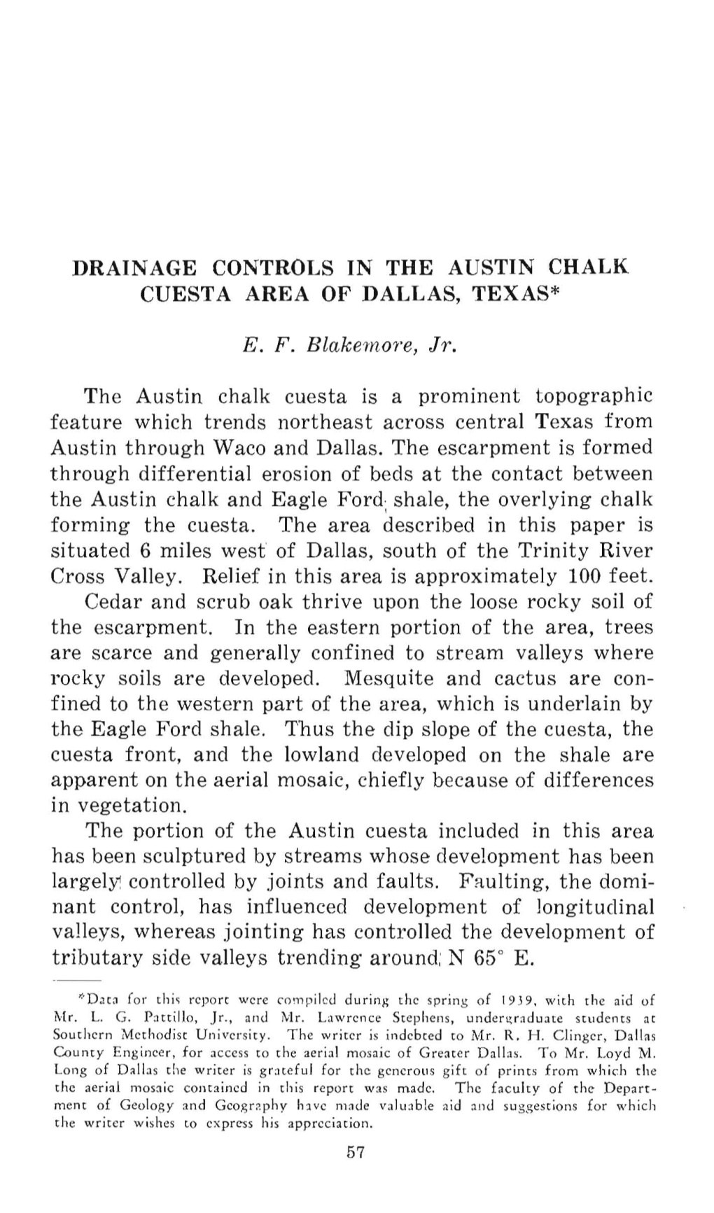 Drainage Controls in the Austin Chalk Cuest a Area of Dallas, Texas*