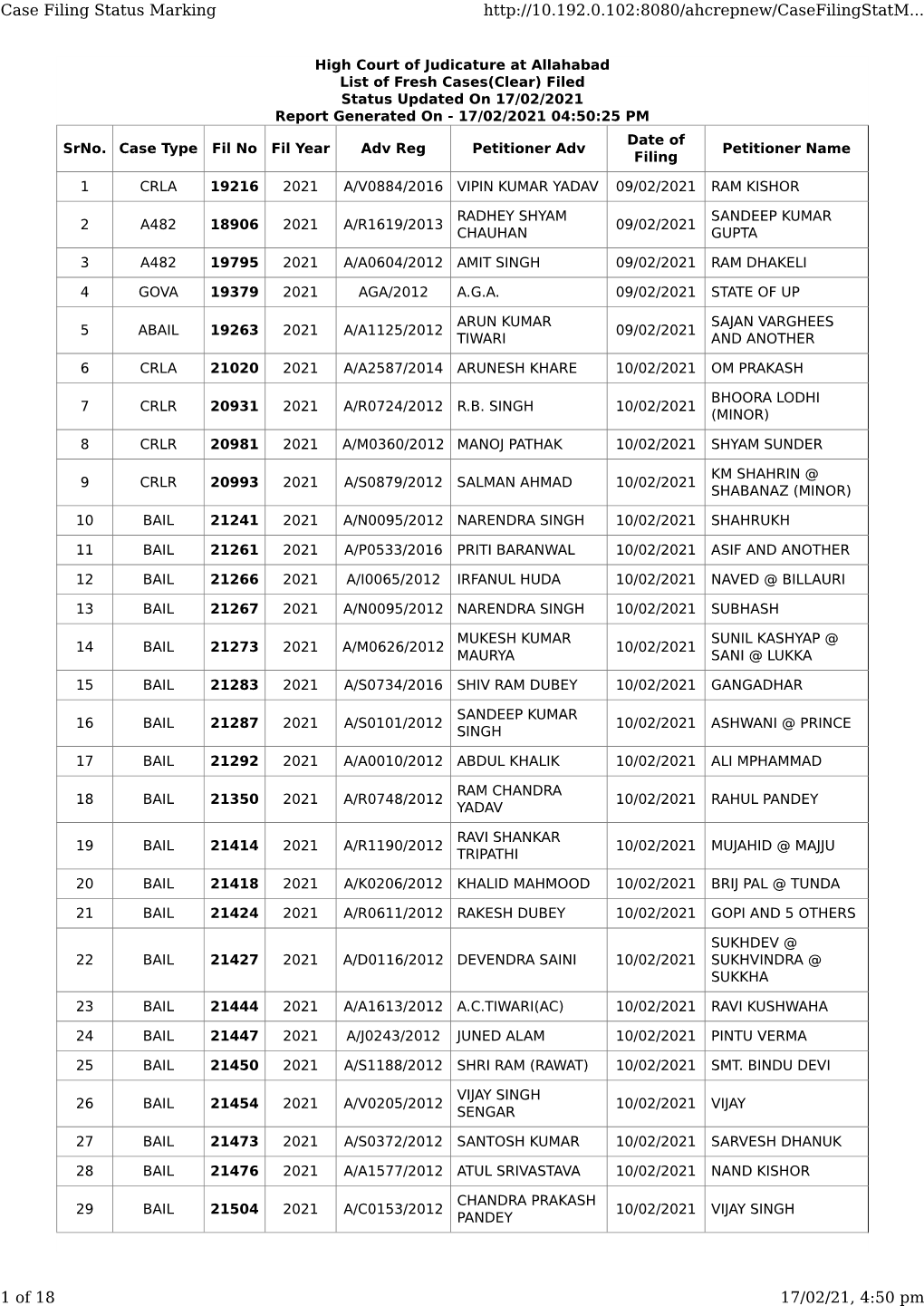 Case Filing Status Marking