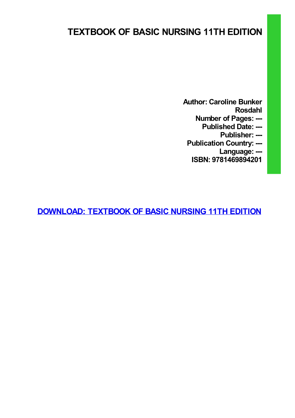 Textbook of Basic Nursing 11Th Edition Ebook