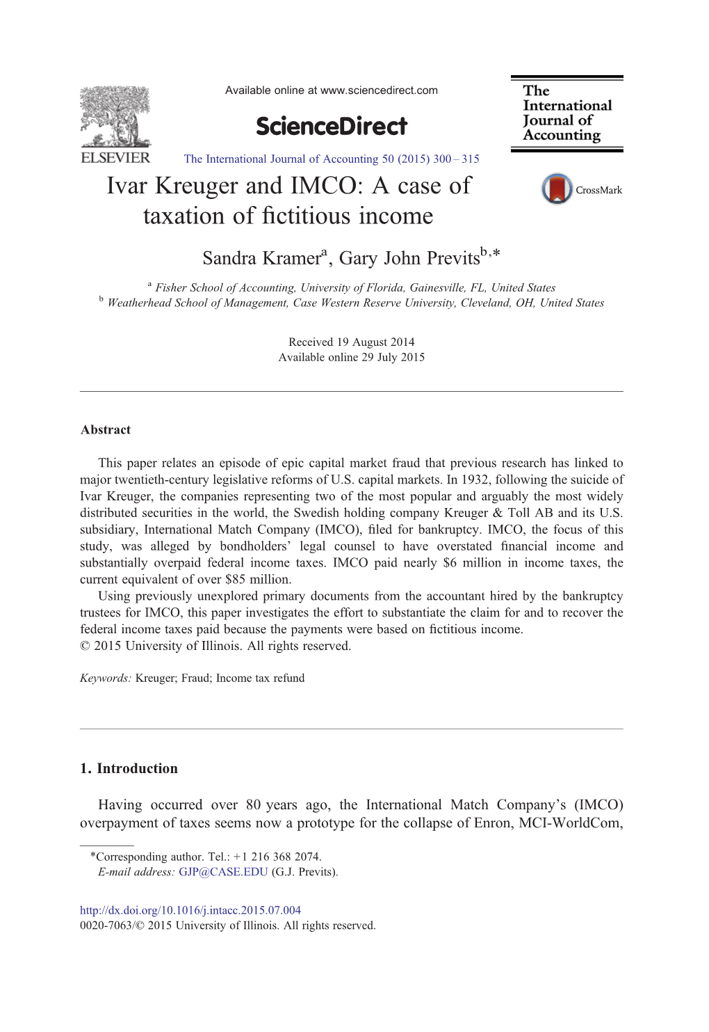 Ivar Kreuger and IMCO: a Case of Taxation of Fictitious Income