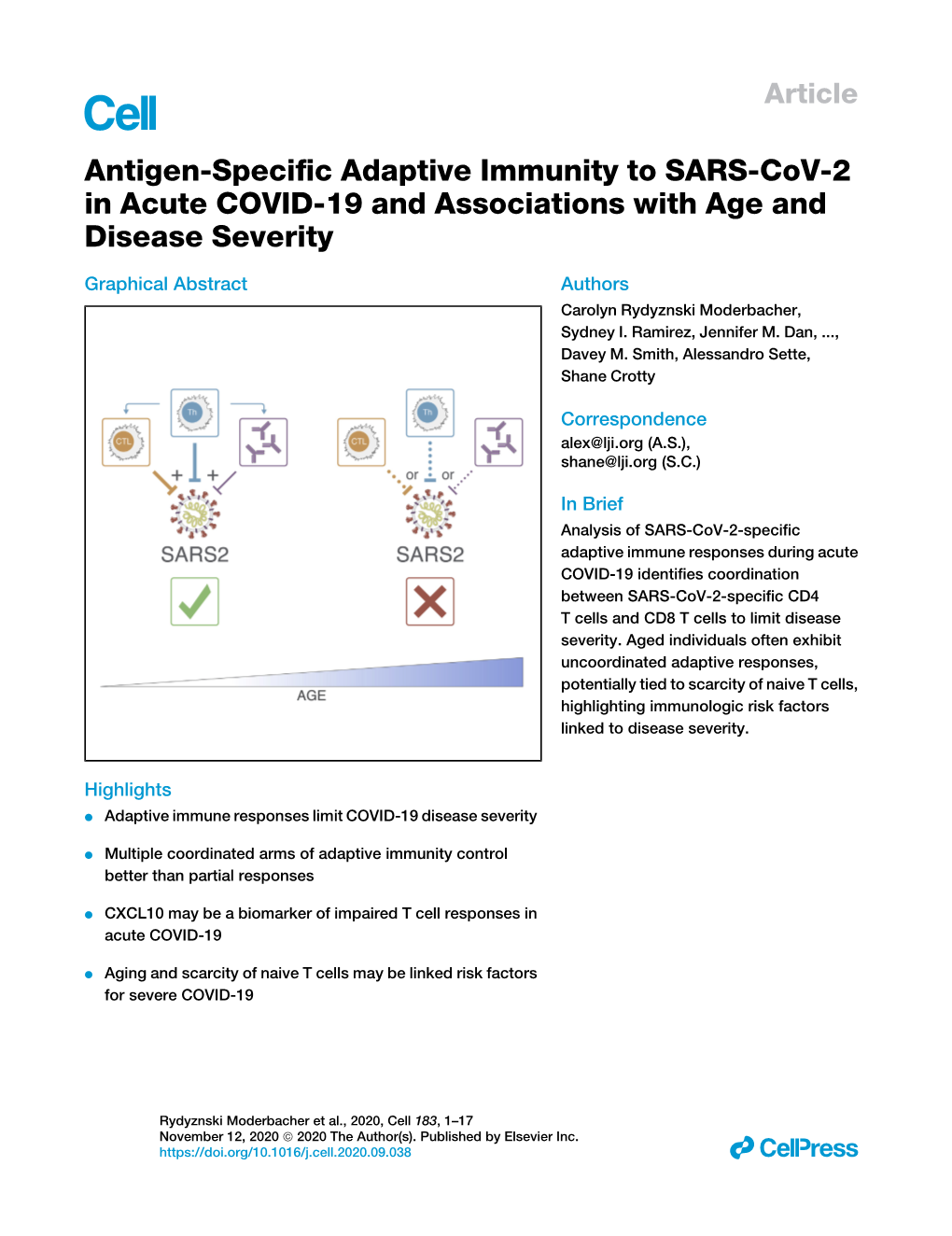 Antigen-Specific Adaptive Immunity to SARS-Cov-2 in Acute COVID-19