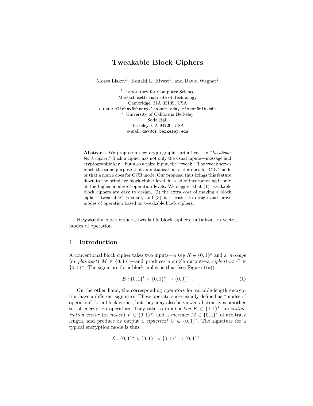 Tweakable Block Ciphers