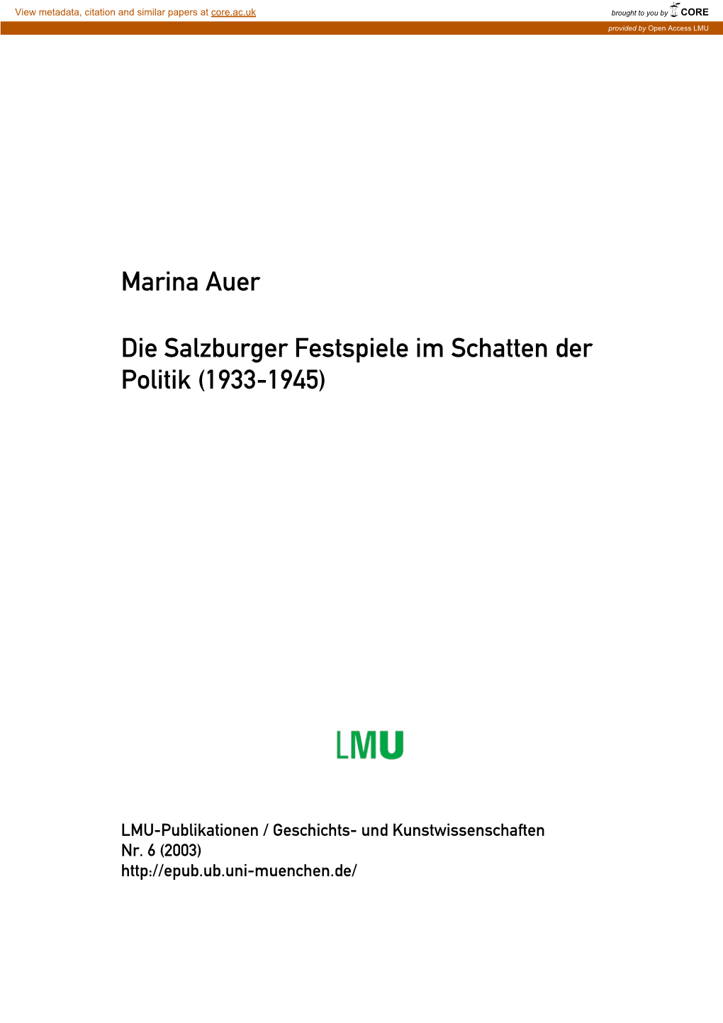 Die Salzburger Festspiele Im Schatten Der Politik (1933-1945)
