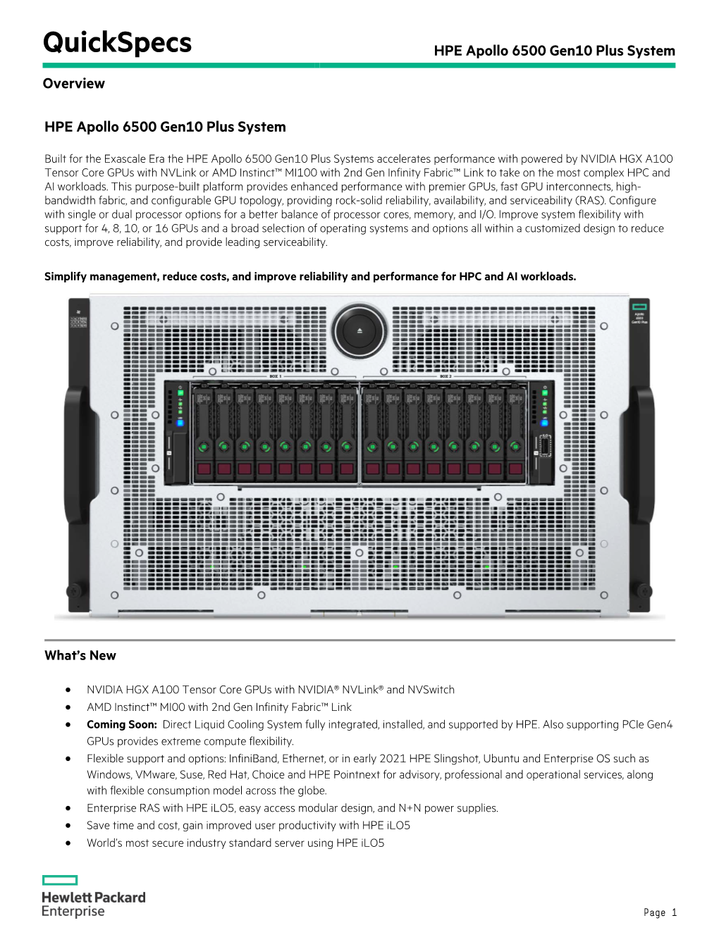 HPE Apollo 6500 Gen10 Plus System Overview