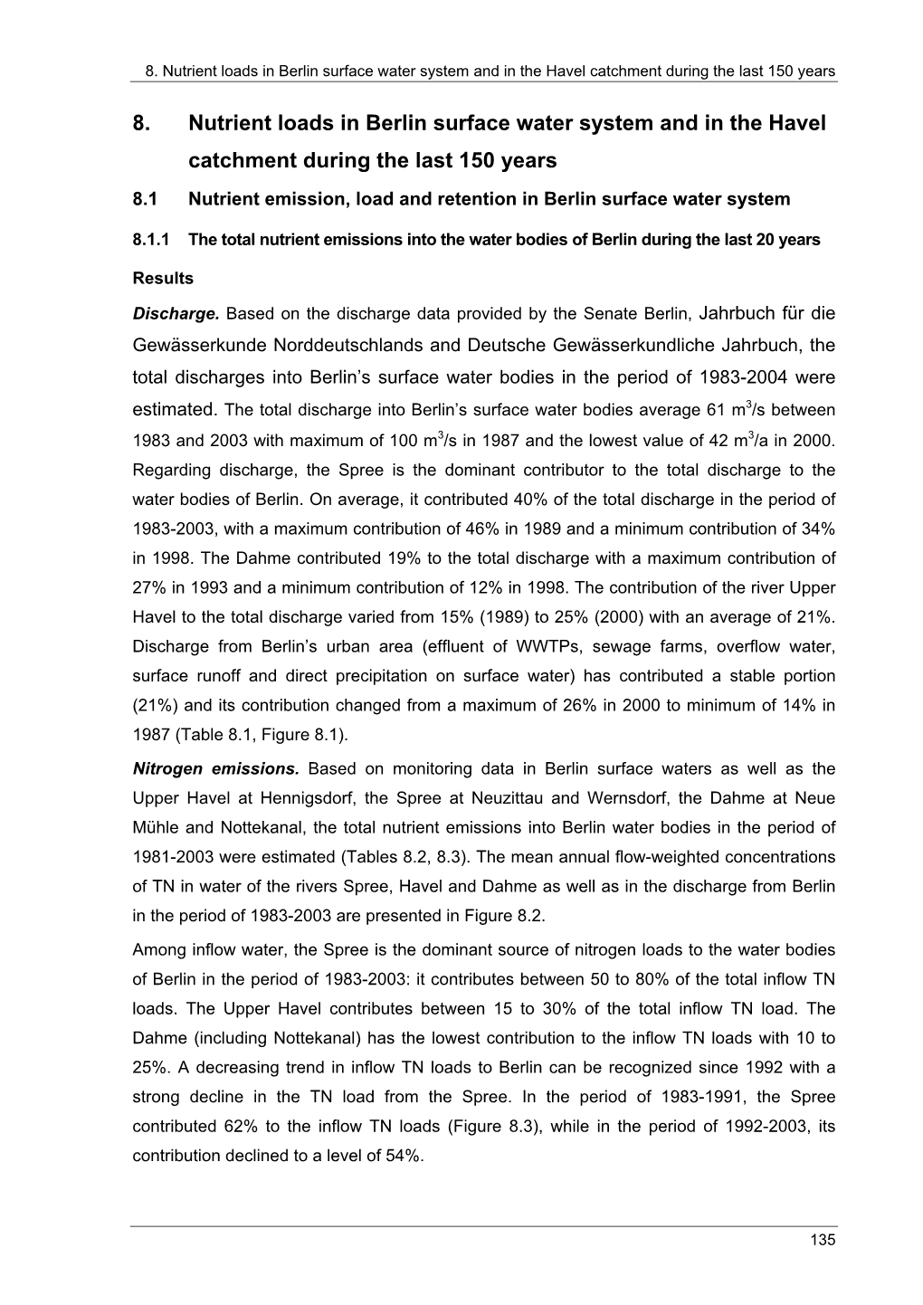 8. Nutrient Loads in Berlin Surface Water System and in the Havel Catchment During the Last 150 Years