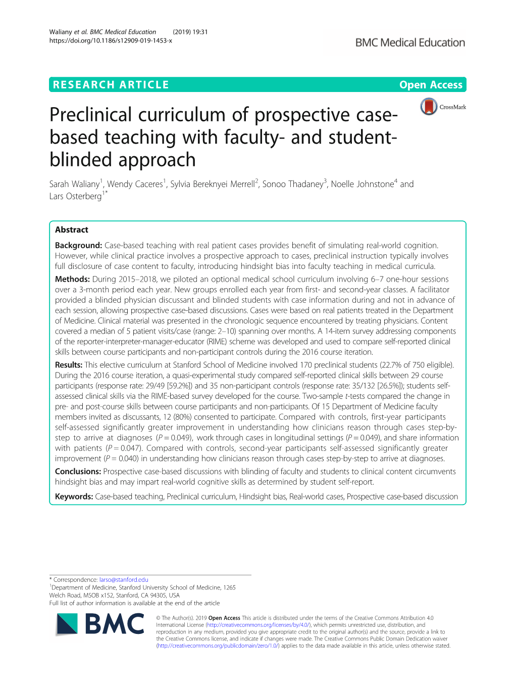 Preclinical Curriculum of Prospective Case-Based Teaching with Faculty