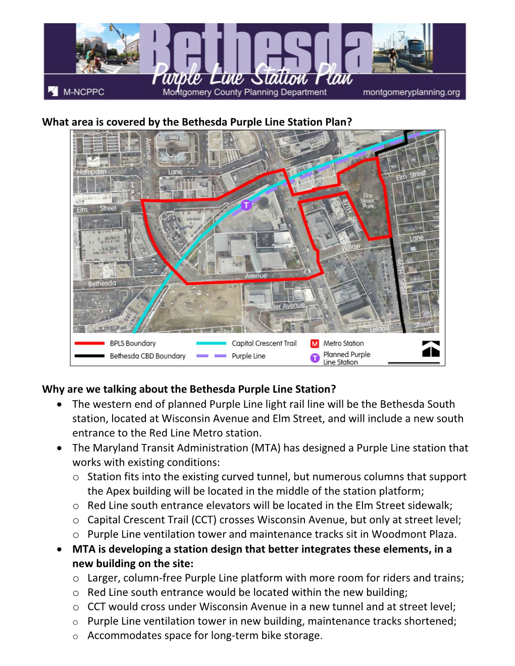 What Area Is Covered by the Bethesda Purple Line Station Plan?