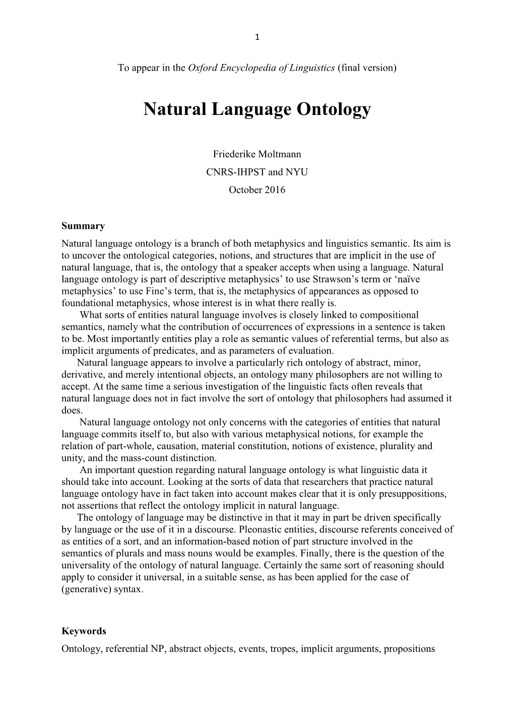 Natural Language Ontology