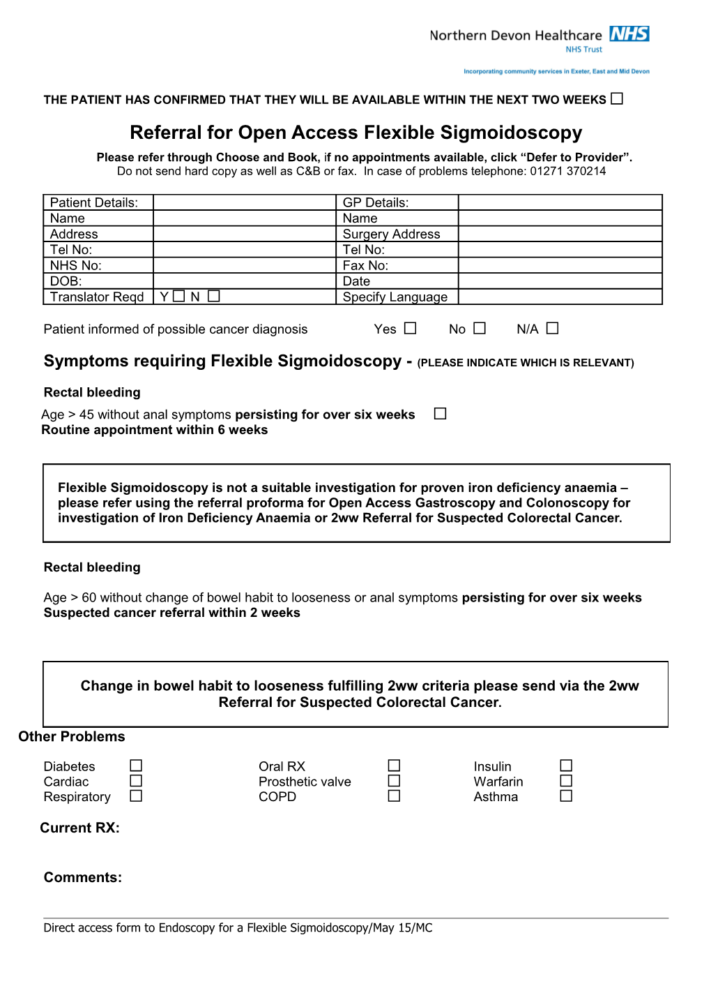 Referral for Open Access Flexible Sigmoidoscopy