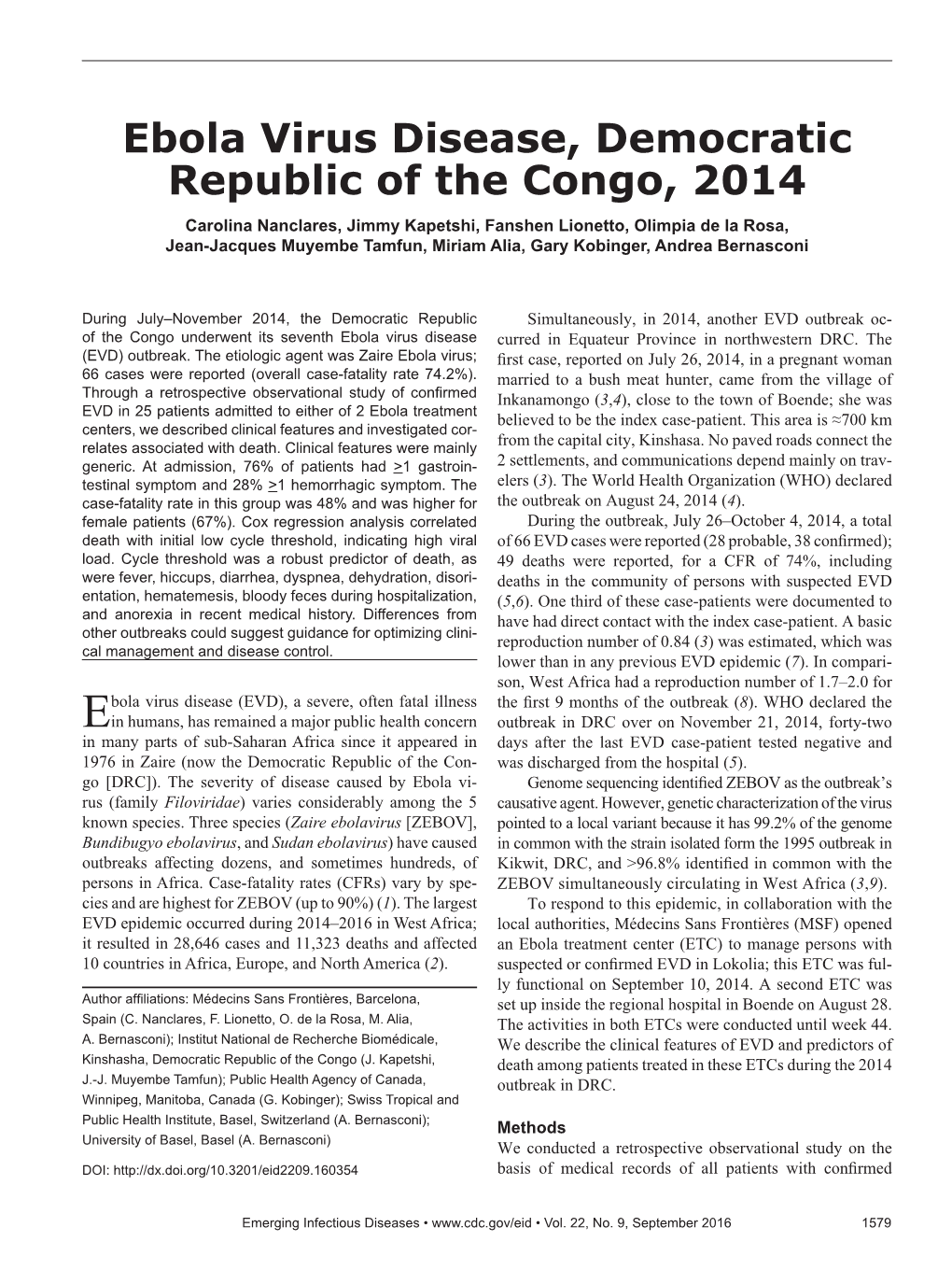 Ebola Virus Disease, Democratic Republic of the Congo, 2014