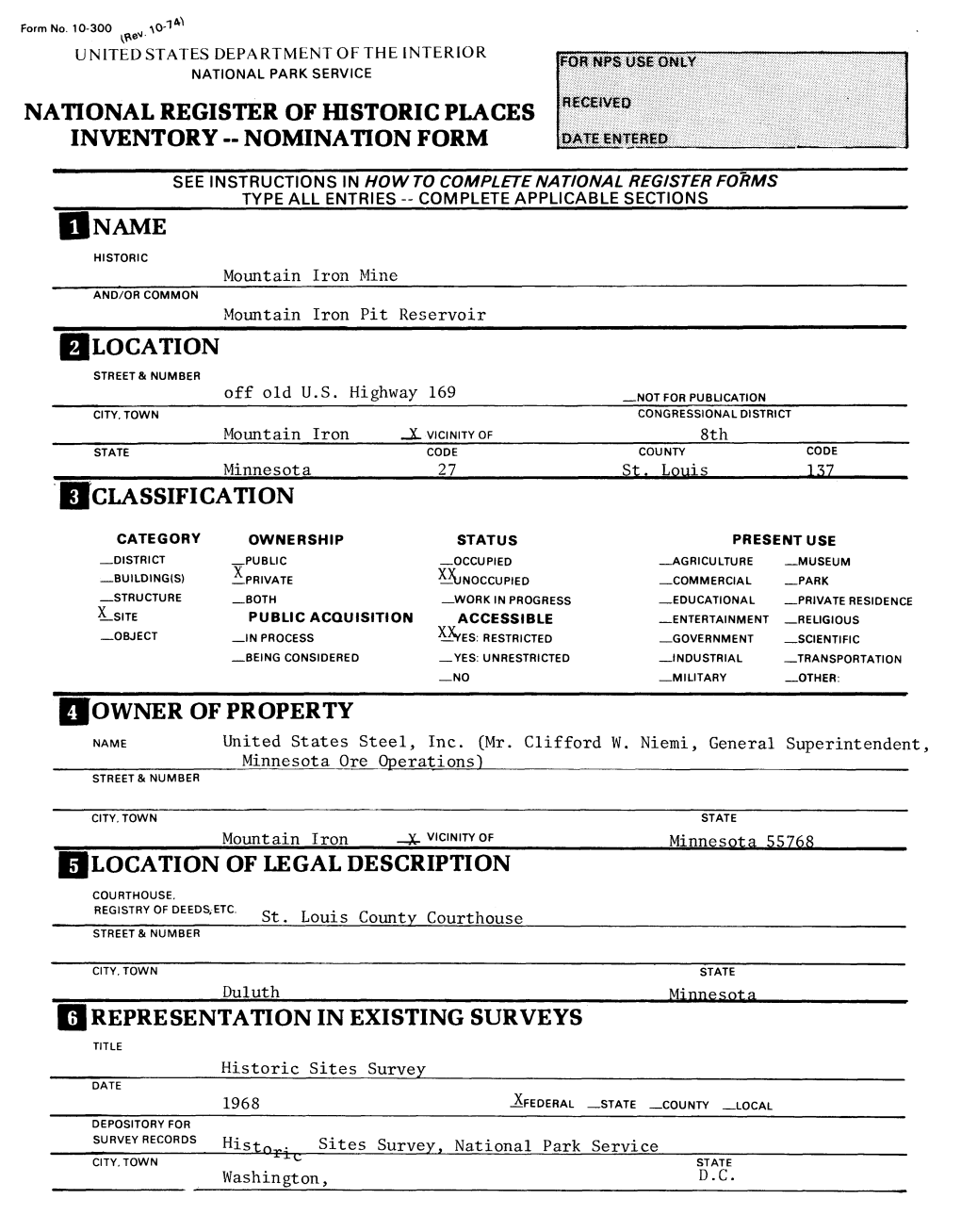 National Register of Historic Places Inventory - Nomination Form