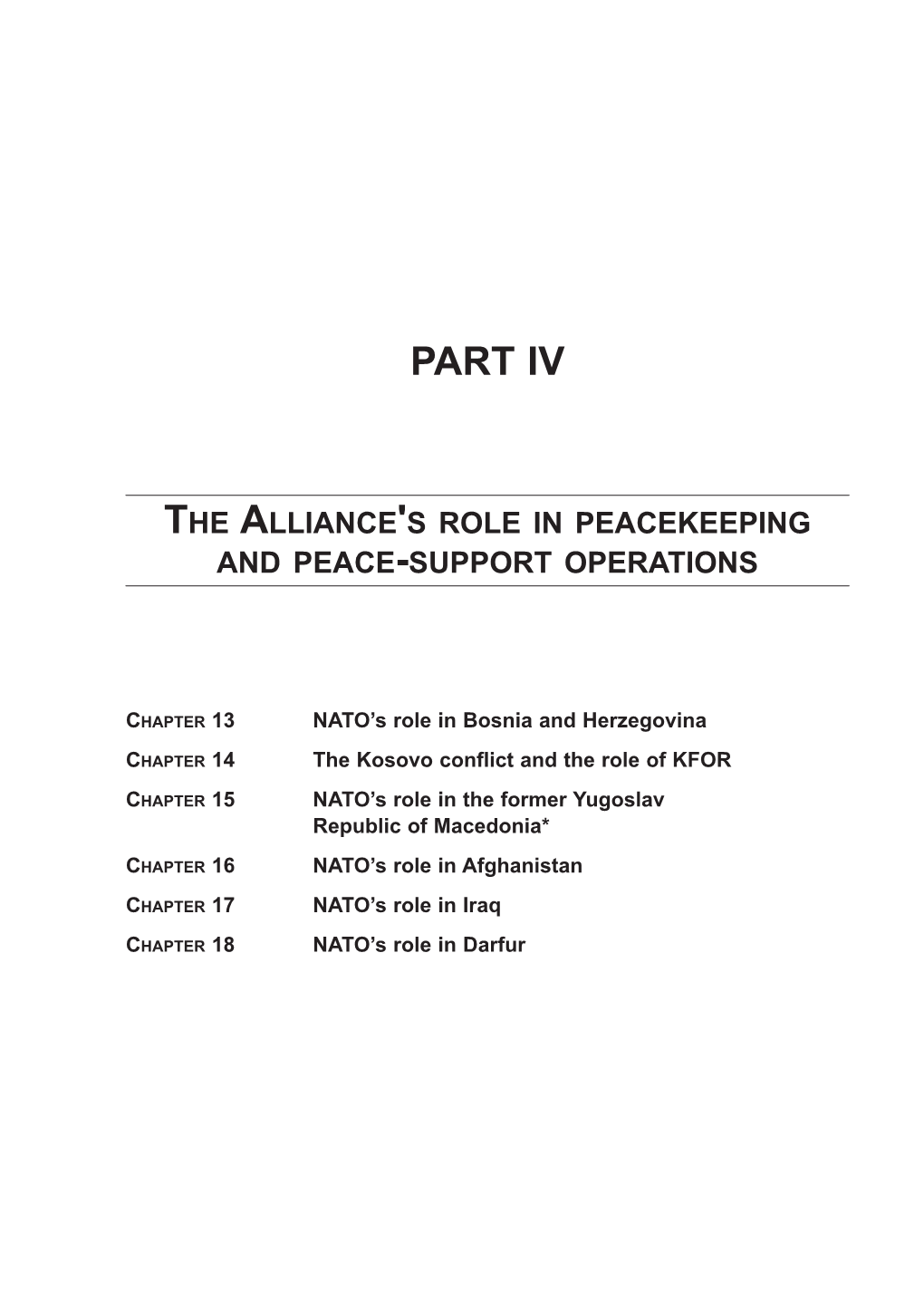 The Alliance's Role in Peacekeeping and Peace-Support Operations