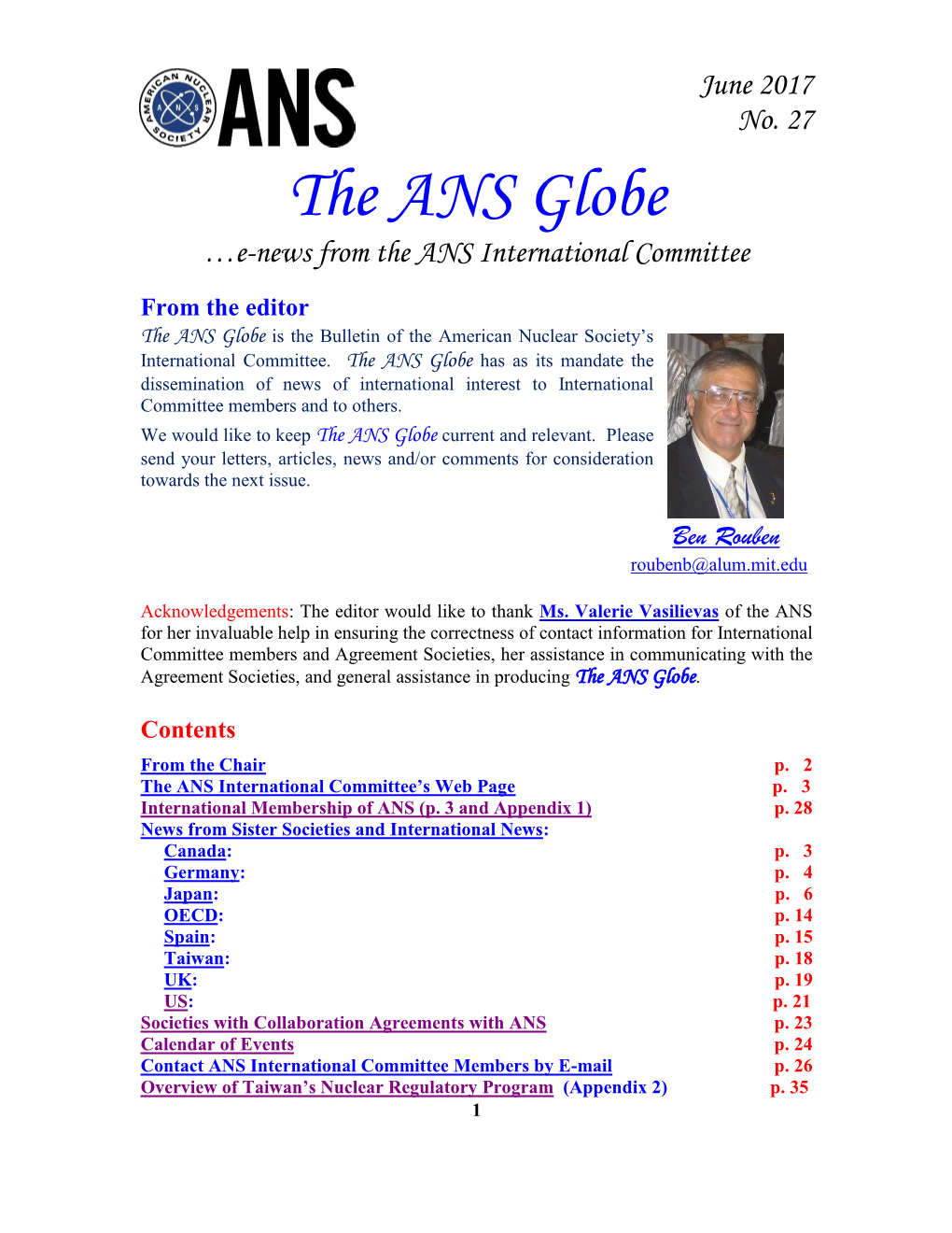 The ANS Globe …E-News from the ANS International Committee