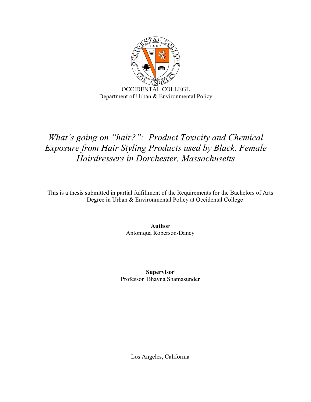 What's Going on “Hair?”: Product Toxicity and Chemical Exposure from Hair Styling Products Used by Black, Female Hairdres