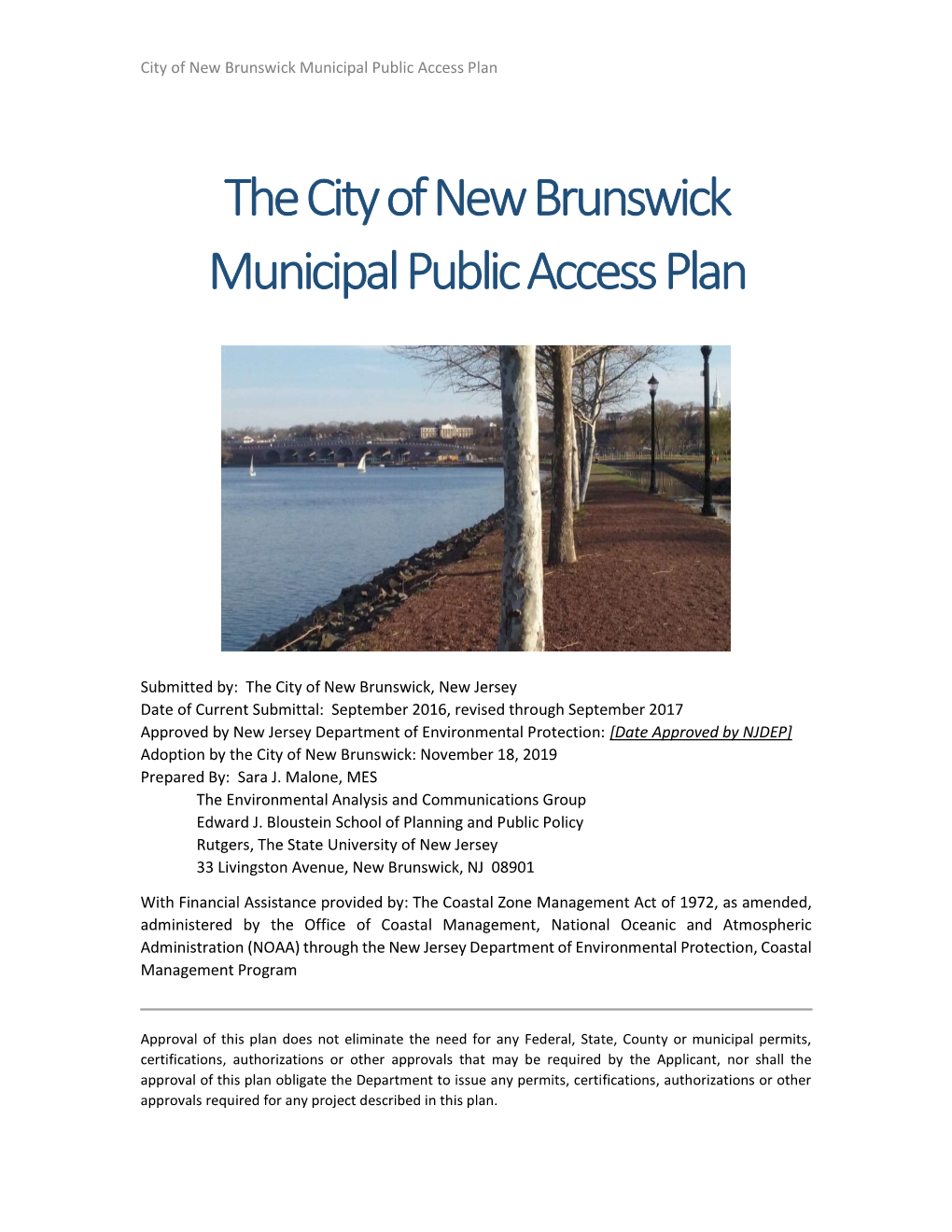 The City of New Brunswick Municipal Public Access Plan