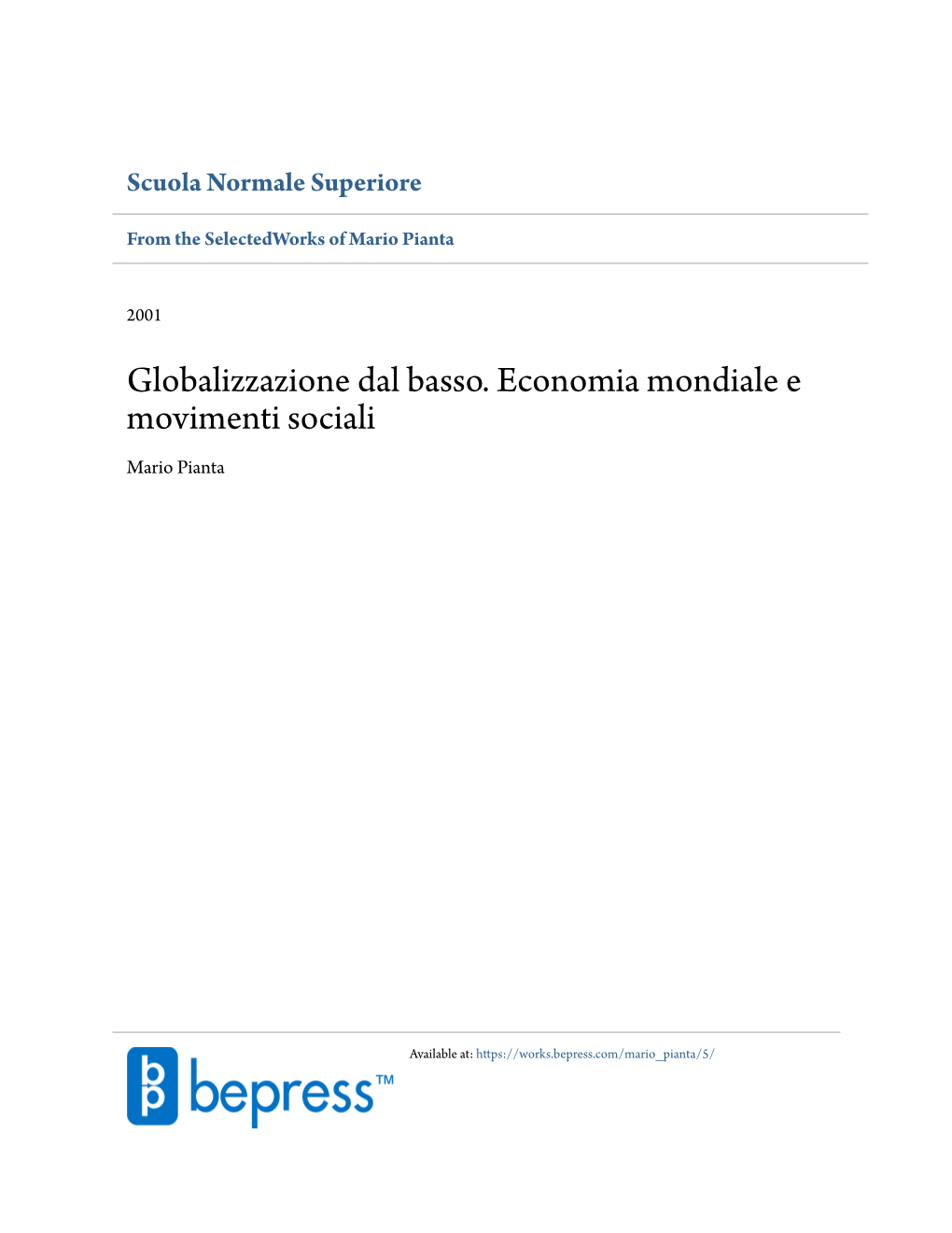 Globalizzazione Dal Basso. Economia Mondiale E Movimenti Sociali Mario Pianta