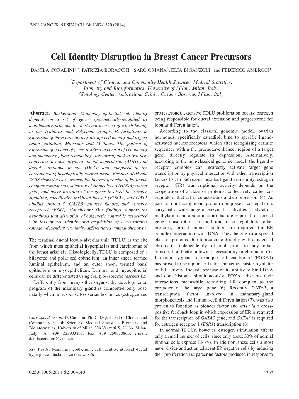 Cell Identity Disruption in Breast Cancer Precursors