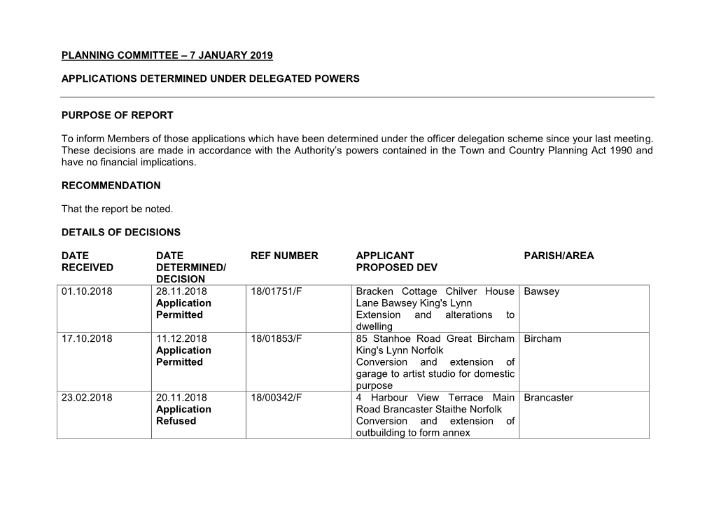 Planning Committee – 7 January 2019