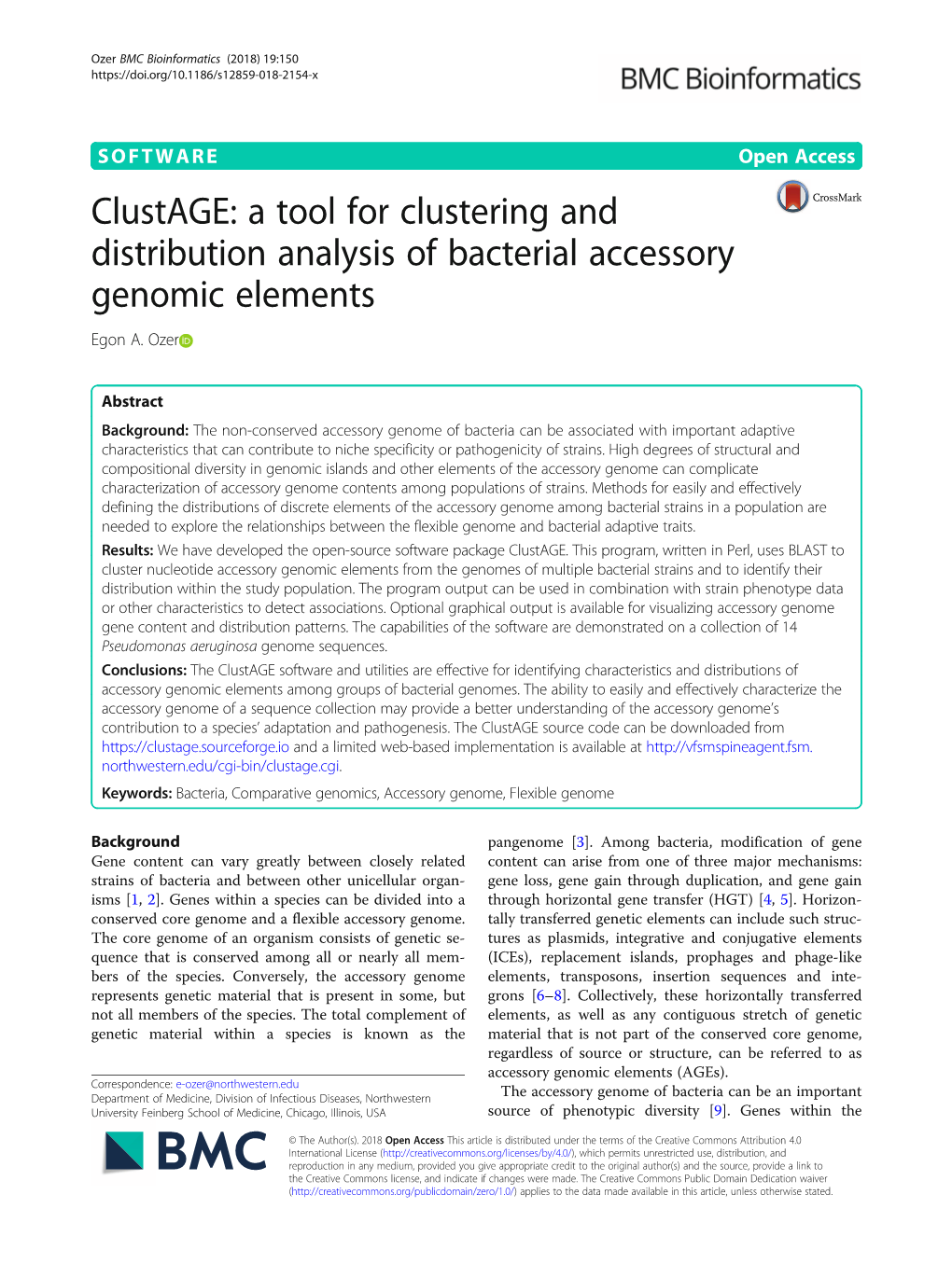 Clustage: a Tool for Clustering and Distribution Analysis of Bacterial Accessory Genomic Elements Egon A