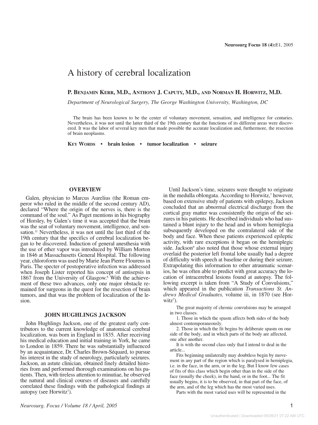 A History of Cerebral Localization