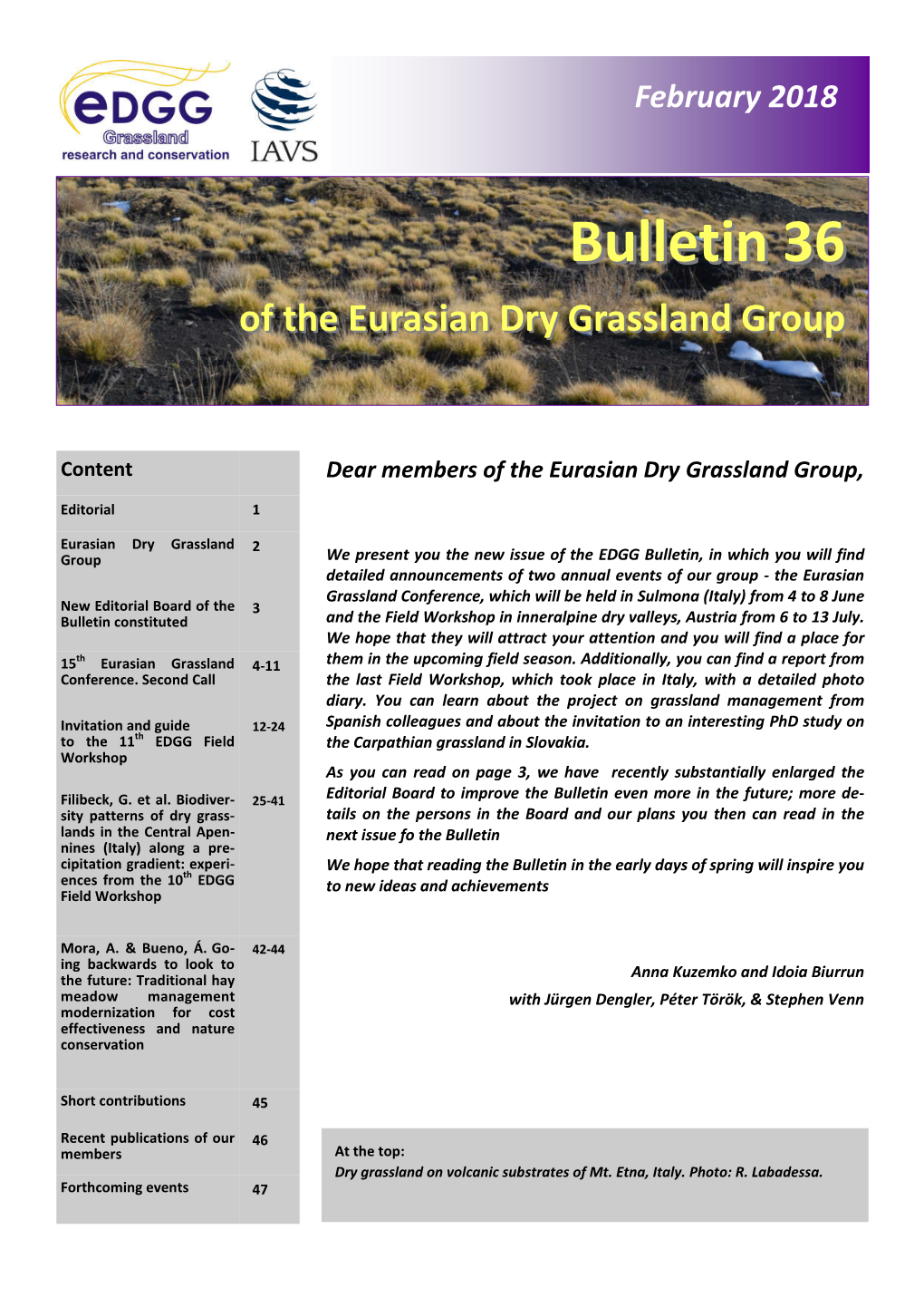 Bulletin 3636 Ofof Thethe Eurasianeurasian Drydry Grasslandgrassland Groupgroup