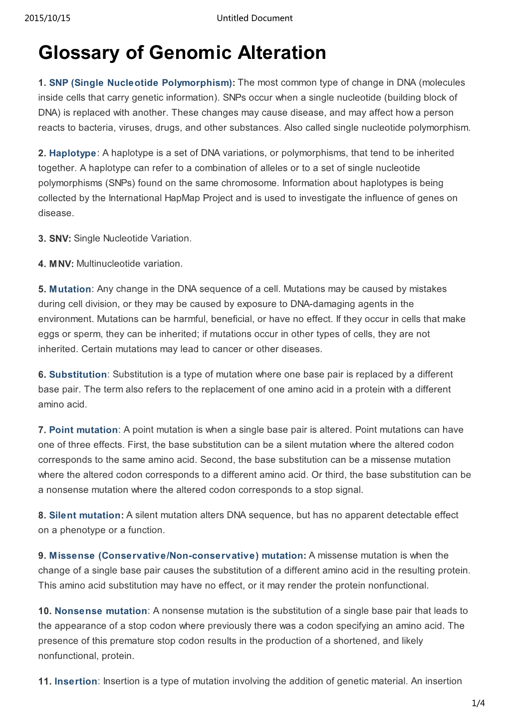 Glossary of Genomic Alteration