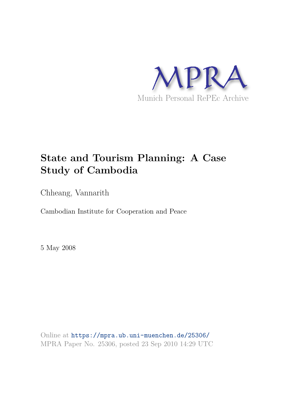 State and Tourism Planning: a Case Study of Cambodia