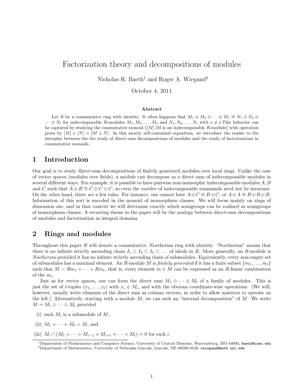 Factorization Theory and Decompositions of Modules