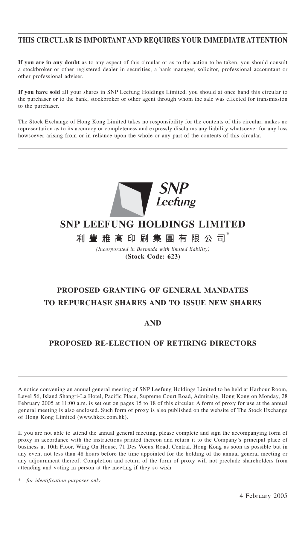 Snp Leefung Holdings Limited