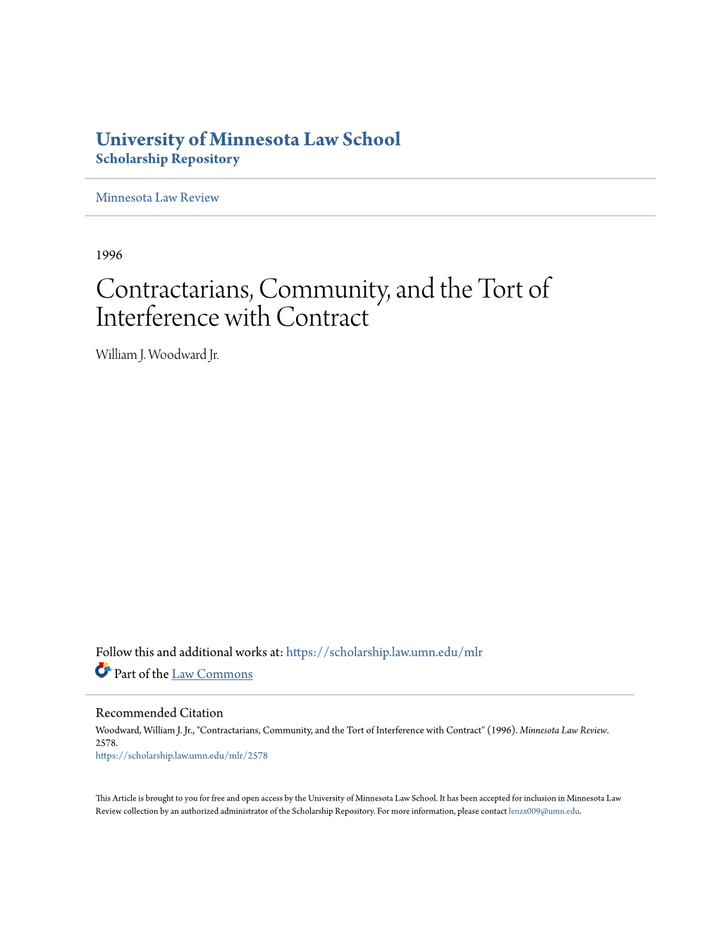 Contractarians, Community, and the Tort of Interference with Contract William J