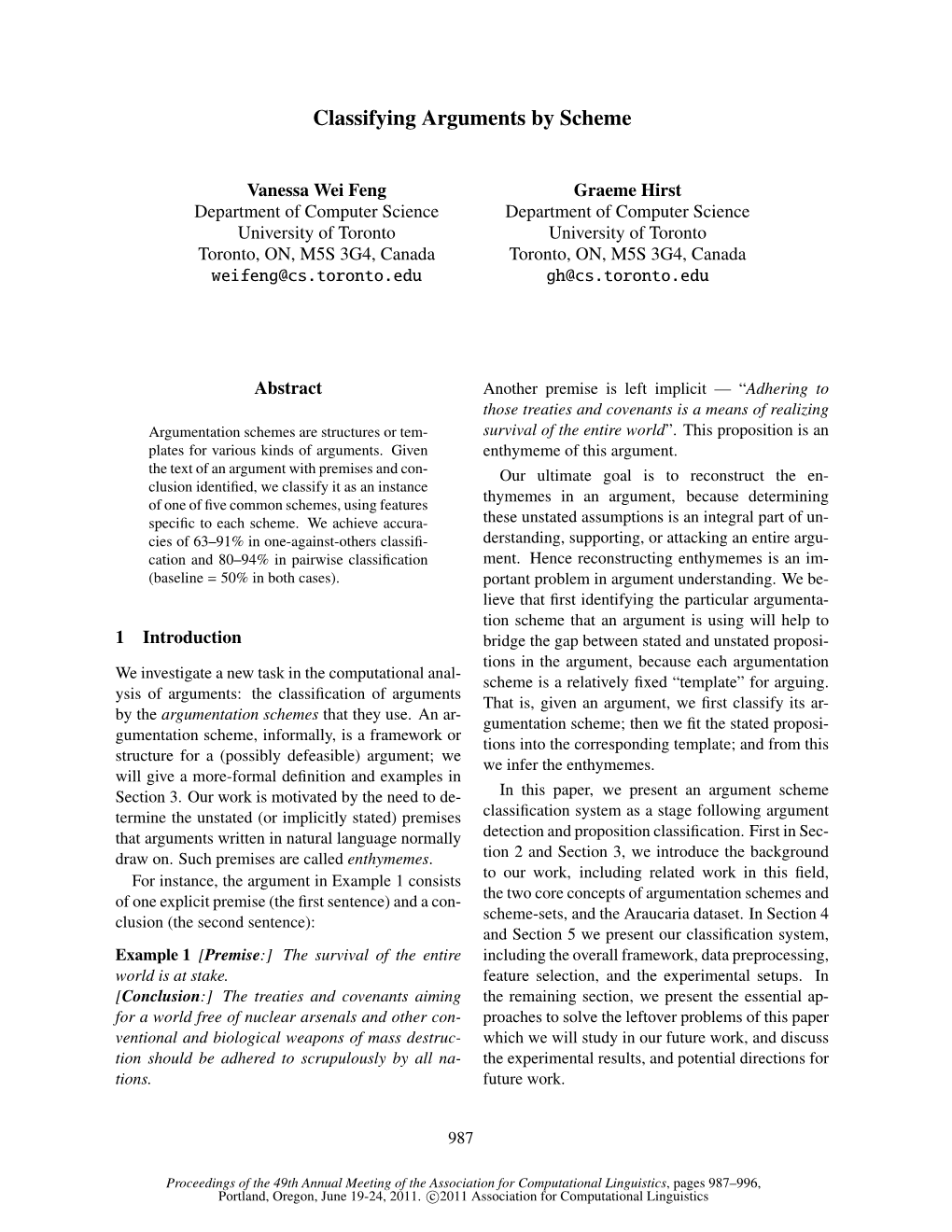 Classifying Arguments by Scheme