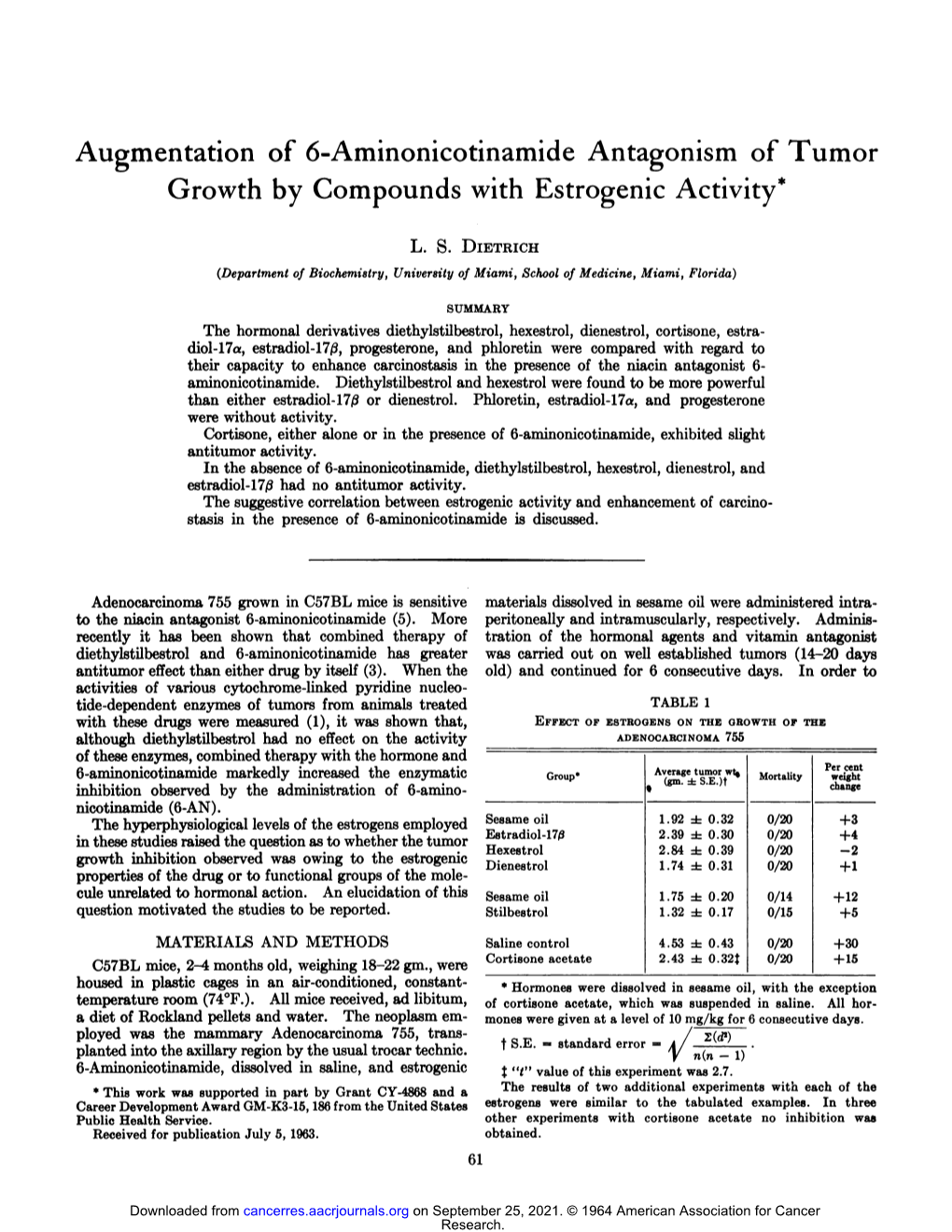 Augmentation of 6-Aminonicotinamide Antagonism of Tumor Growth by Compounds with Estrogenic0 Activity*