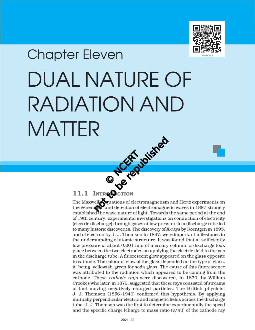 Chapter Eleven DUAL NATURE of RADIATION and MATTER