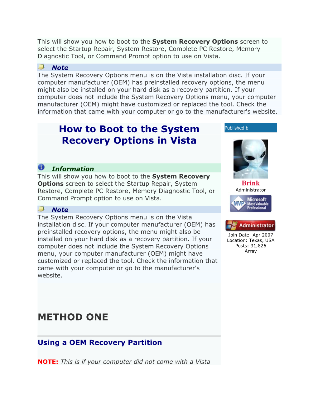 How to Boot to the System Recovery Options in Vista METHOD