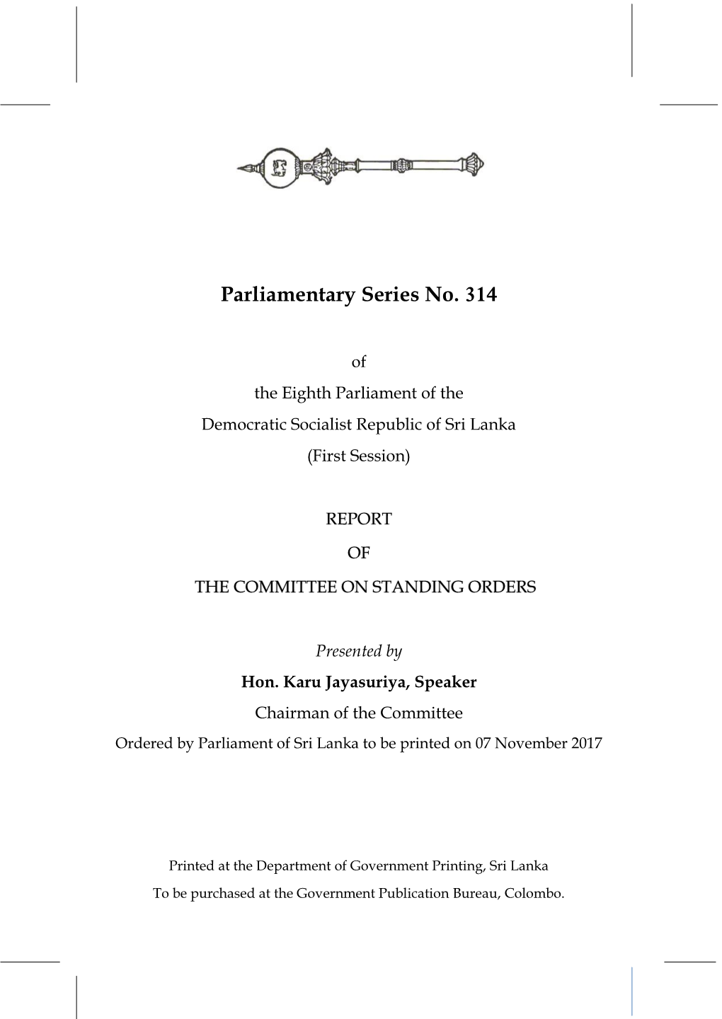 Report of the Committee on Standing Orders