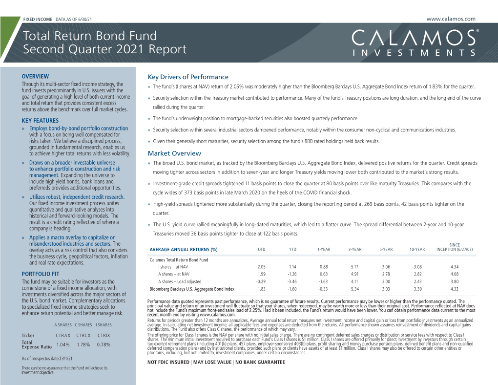 Calamos Total Return Bond Fund Quarterly Commentary