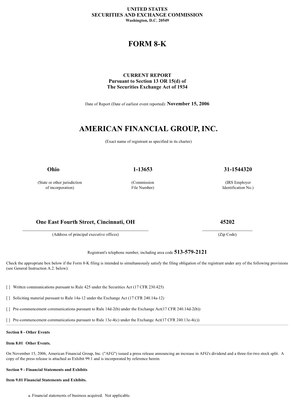 Form 8-K American Financial Group, Inc