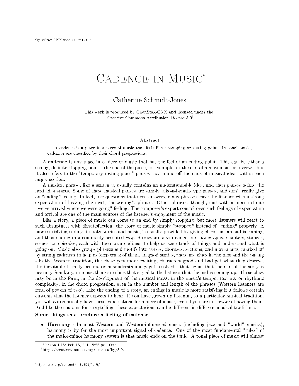 Cadence in Music*