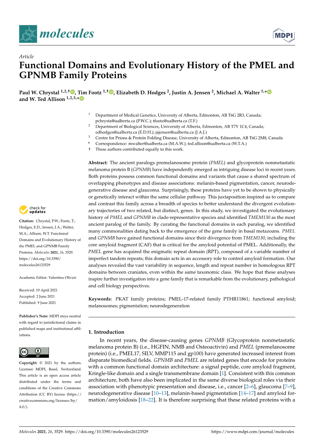 Functional Domains and Evolutionary History of the PMEL and GPNMB Family Proteins