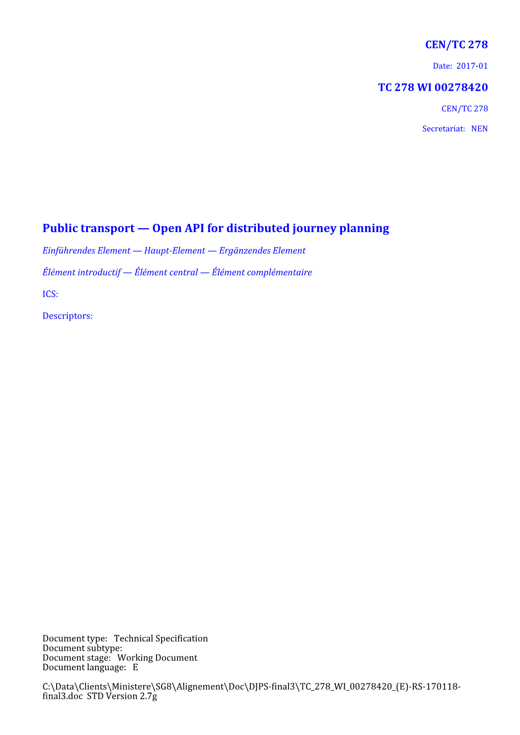Public Transport — Open API for Distributed Journey Planning