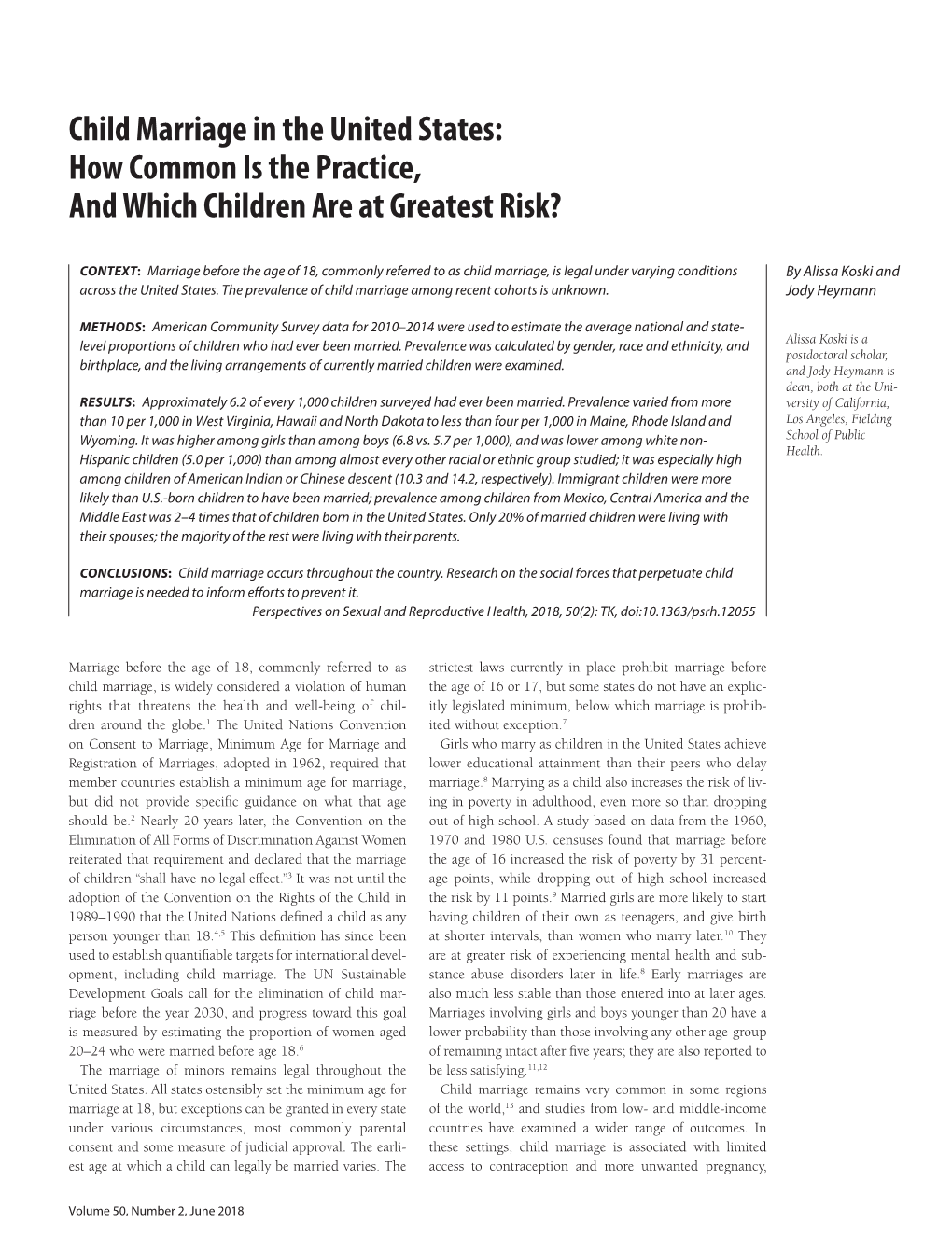 Child Marriage in the United States: How Common Is the Practice, and Which Children Are at Greatest Risk?