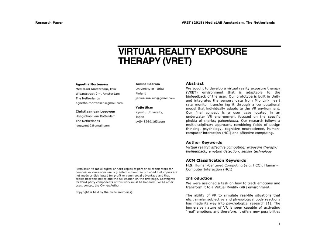 Virtual Reality Exposure Therapy (Vret)