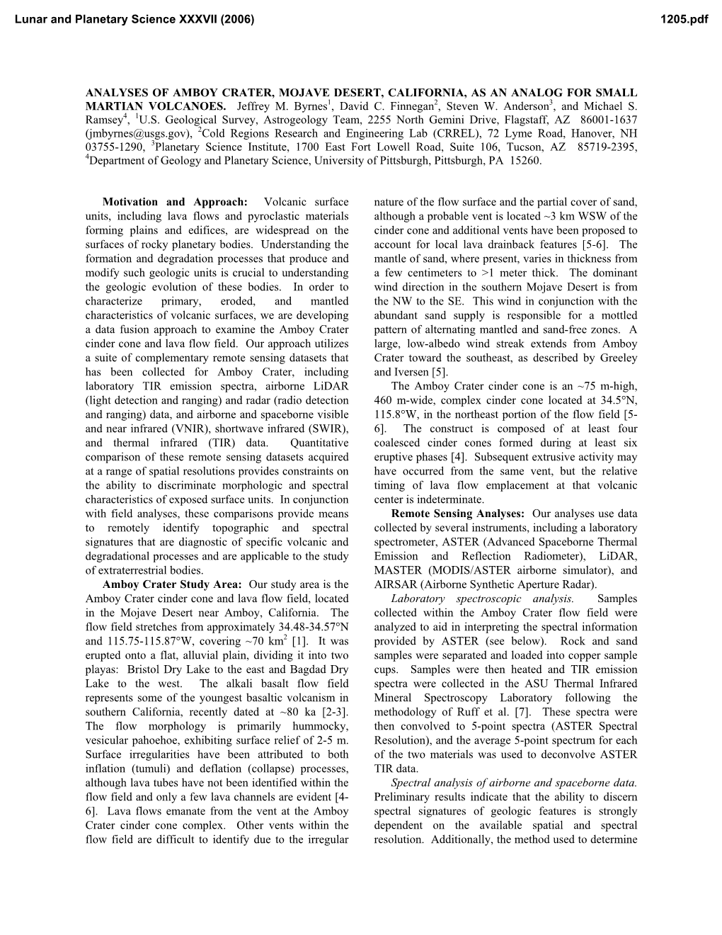 Analyses of Amboy Crater, Mojave Desert, California, As an Analog for Small Martian Volcanoes