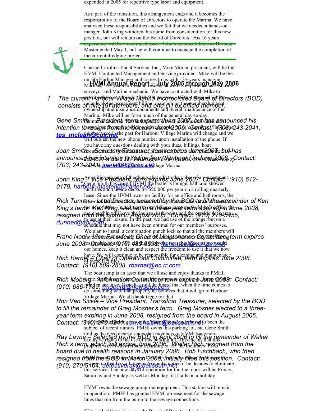 HVMI Annual Report July 2005 Through May 2006