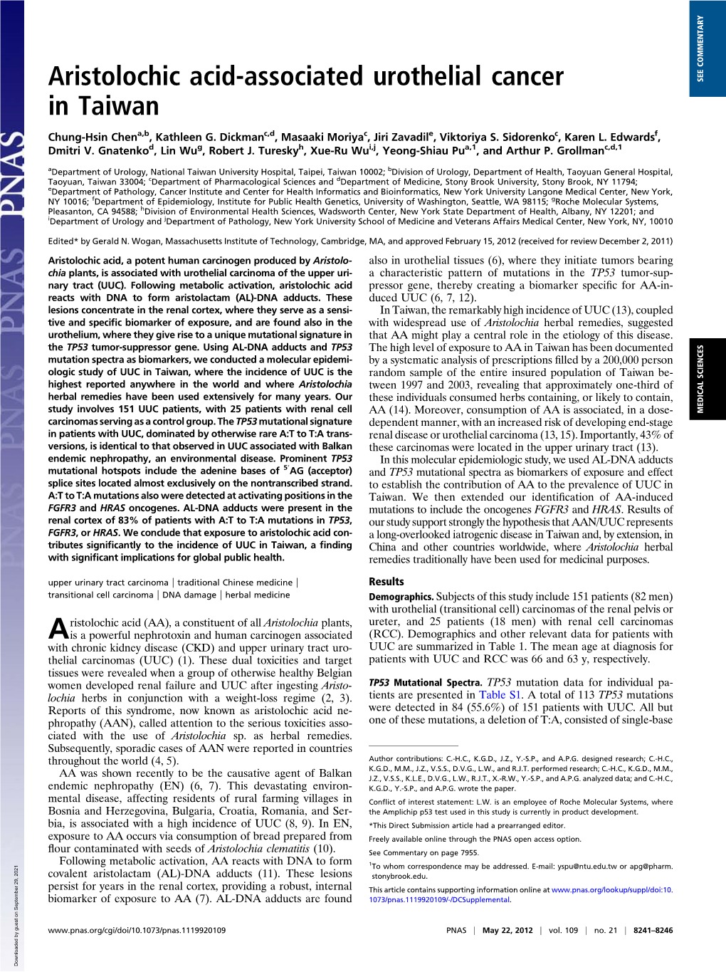 Aristolochic Acid-Associated Urothelial Cancer in Taiwan