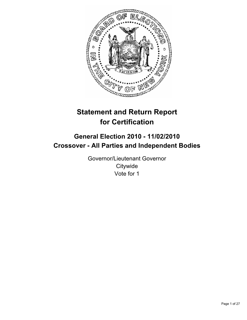 Statement and Return Report for Certification General Election 2010